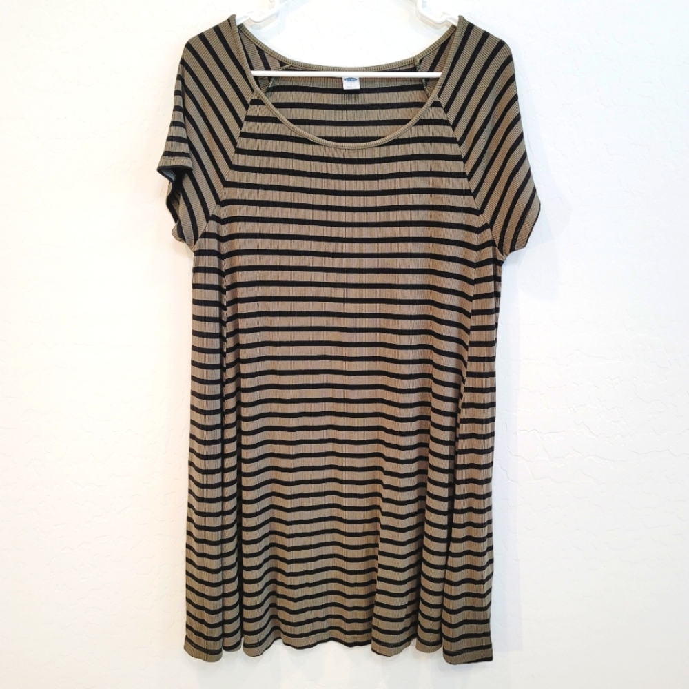 Old Navy Olive Green & Black Short Sleeve Striped Dress Women's Size Large